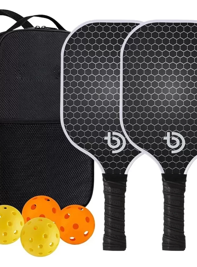 USAPA Approved Carbon Fiber Pickleball Paddle Set - Lightweight Graphite Racquets with 4 Balls & Bag