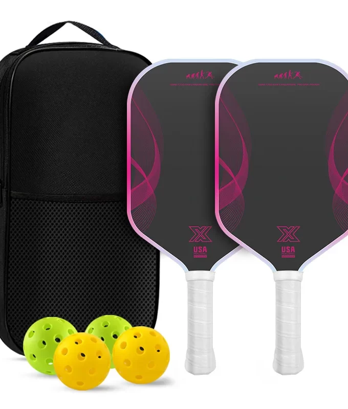 T700 Raw Carbon Fiber Pickleball Paddle Set (16mm) - USAPA Approved 2 Paddles with Grit Surface, 4 Balls & Bag