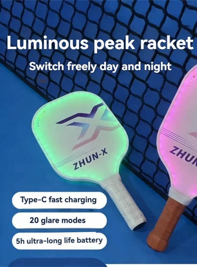 Rechargeable LED Light-Up Pickleball Paddle Set | Night Glow Fiberglass Paddles & 4 Balls with Bag