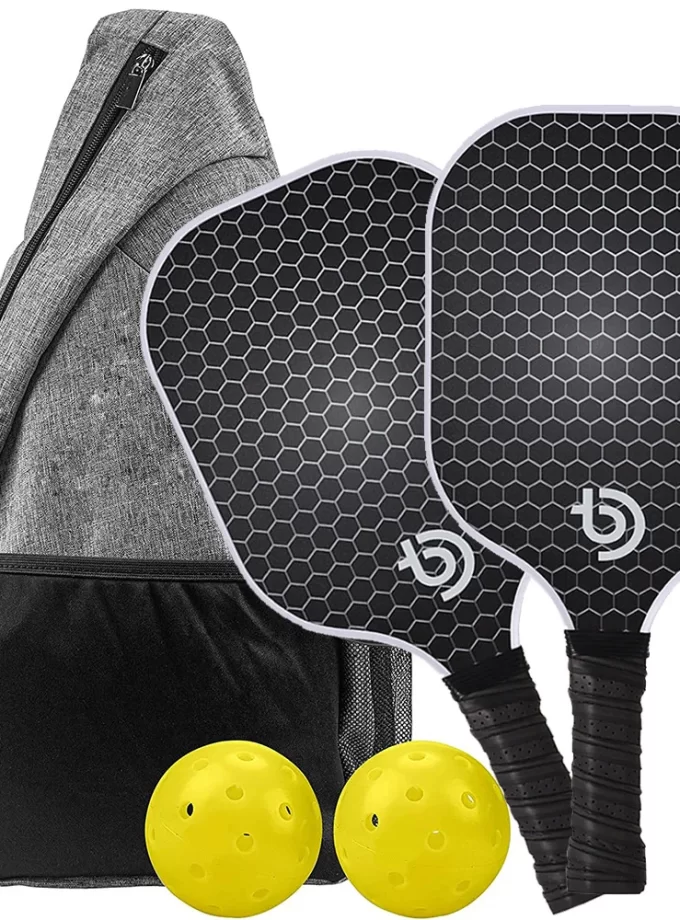 USAPA Approved Carbon Fiber Pickleball Paddle Set - Lightweight Graphite Racquets with 4 Balls & Bag