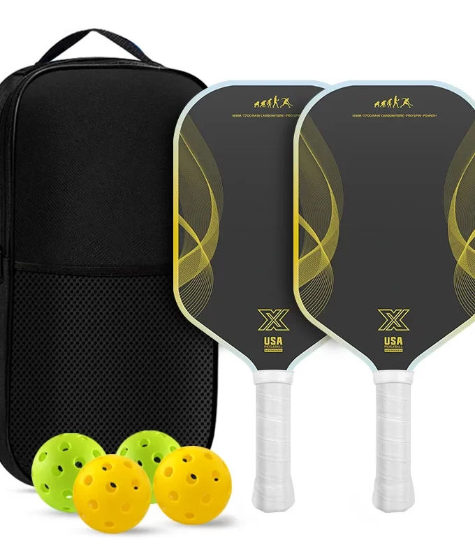T700 Raw Carbon Fiber Pickleball Paddle Set (16mm) - USAPA Approved 2 Paddles with Grit Surface, 4 Balls & Bag