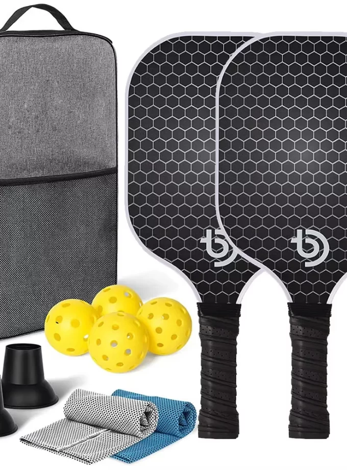 USAPA Approved Carbon Fiber Pickleball Paddle Set - Lightweight Graphite Racquets with 4 Balls & Bag