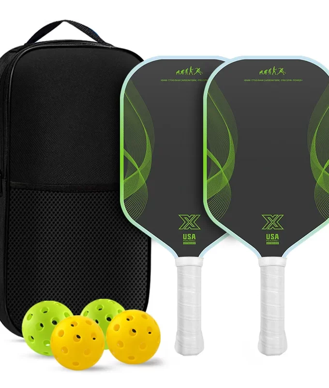 T700 Raw Carbon Fiber Pickleball Paddle Set (16mm) - USAPA Approved 2 Paddles with Grit Surface, 4 Balls & Bag