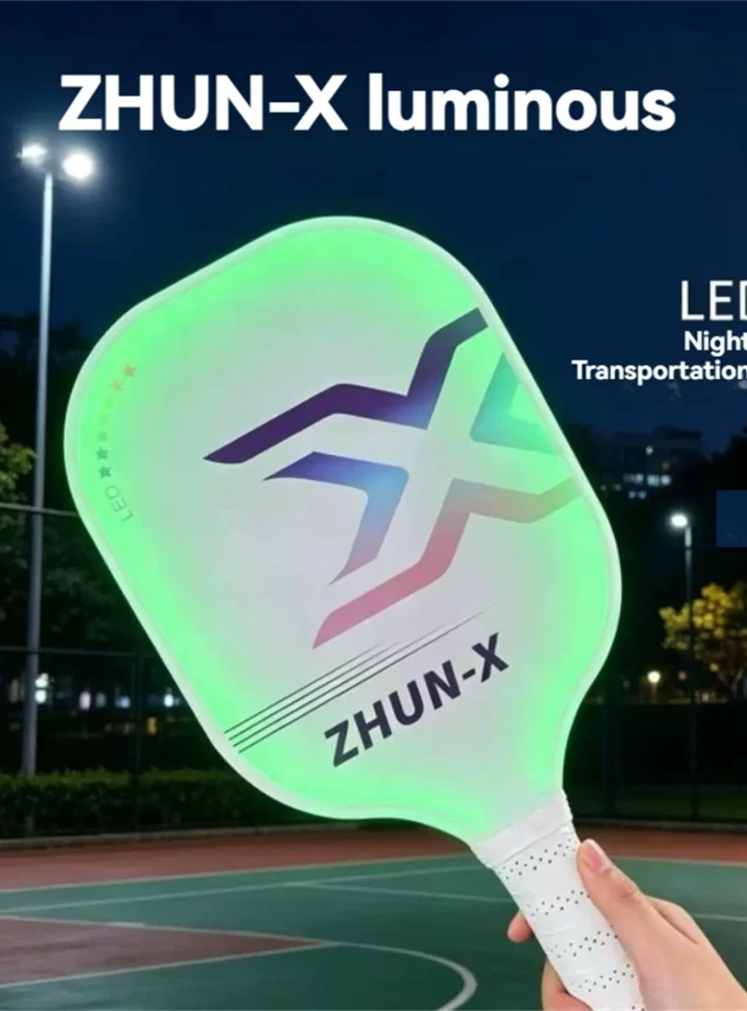 Rechargeable LED Light-Up Pickleball Paddle Set | Night Glow Fiberglass Paddles & 4 Balls with Bag