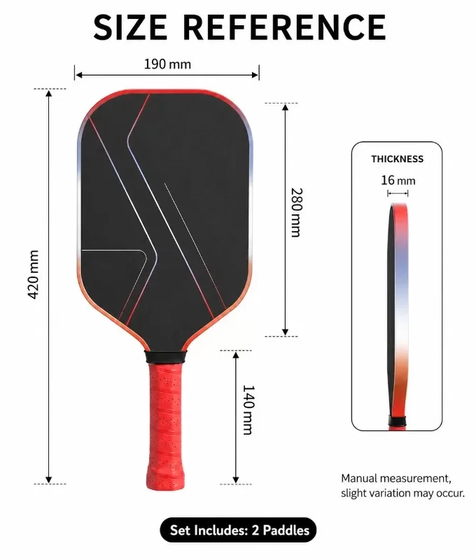 T700 Raw Carbon Fiber Pickleball Paddle Set (16mm) - USAPA Approved 2 Paddles with Grit Surface, 4 Balls & Bag