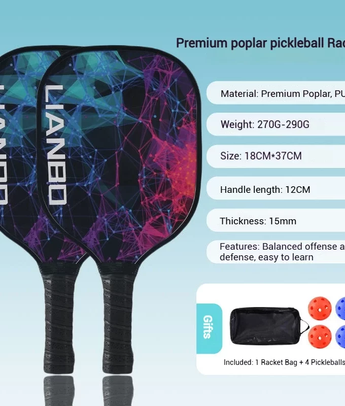 Pickleball Paddle Set of 2 Paddles & 4 Balls with Bag | Lightweight Pickleball Rackets for Beginners