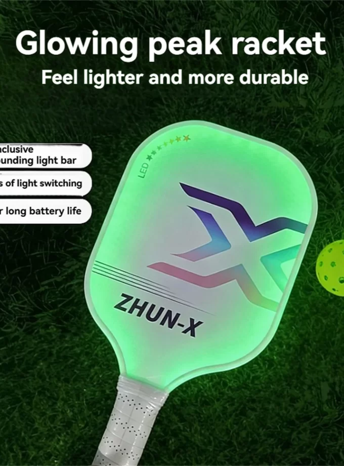 Rechargeable LED Light-Up Pickleball Paddle Set | Night Glow Fiberglass Paddles & 4 Balls with Bag