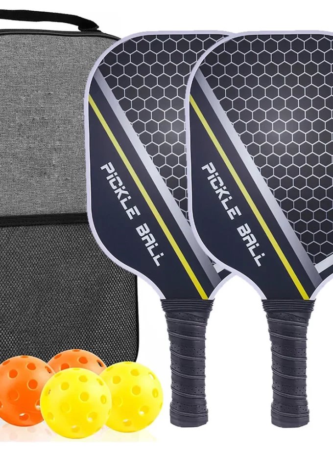 USAPA Approved Carbon Fiber Pickleball Paddle Set - Lightweight Graphite Racquets with 4 Balls & Bag