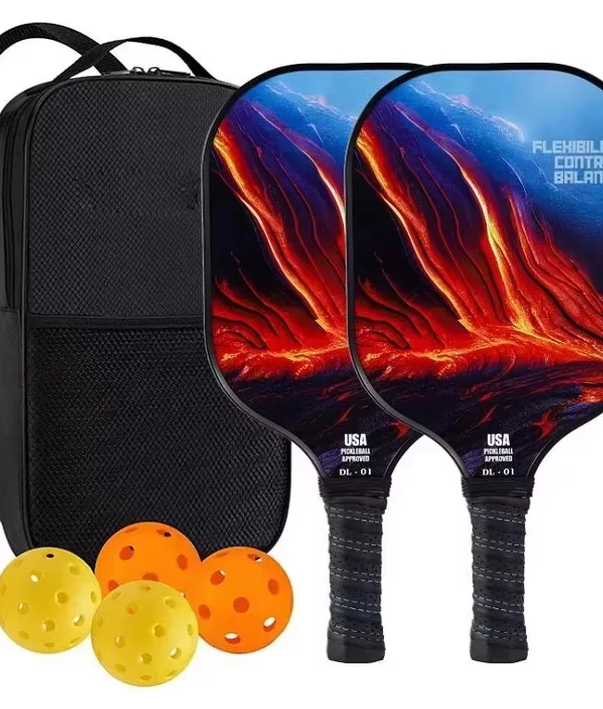 USAPA Approved Carbon Fiber Pickleball Paddle Set - Lightweight Graphite Racquets with 4 Balls & Bag